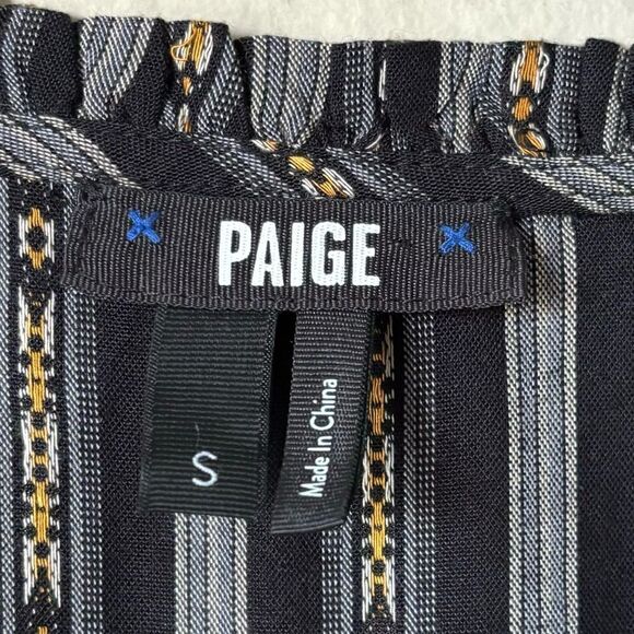 Paige Kaylynn Mini Black Multi Dress Striped Pleated V-Neck Blouse Size S - Picture 11 of 12